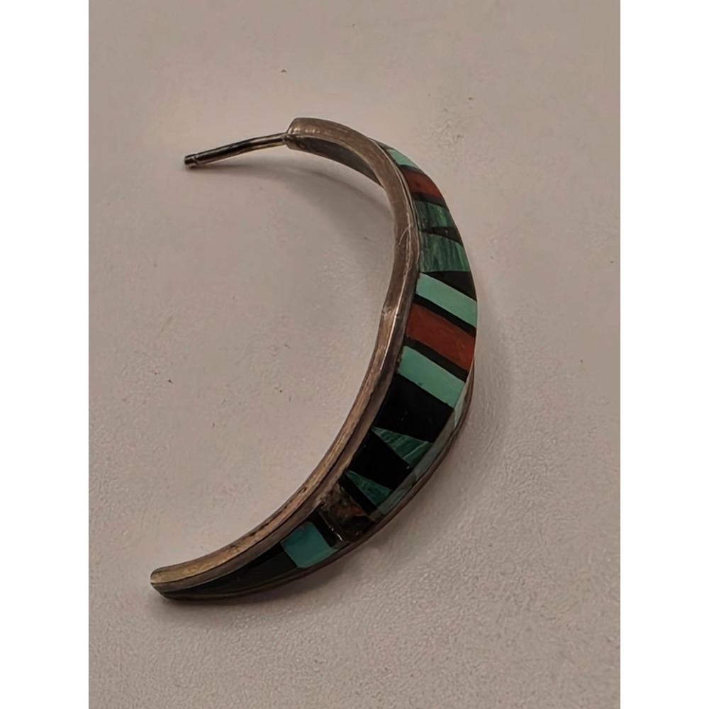 D. Lucio Zuni Sterling Silver Multi Stone Inlay Single Hoop Earring Turquoise